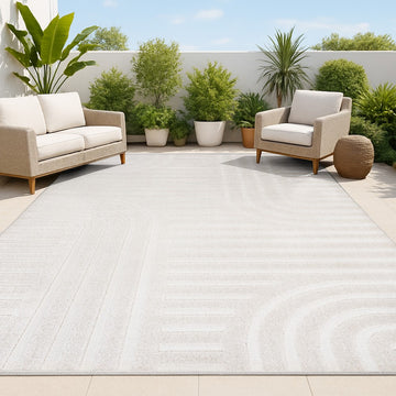 Anders High-Low MidCentury Modern Arch Stripe Two-Tone Indoor/Outdoor Area Rug